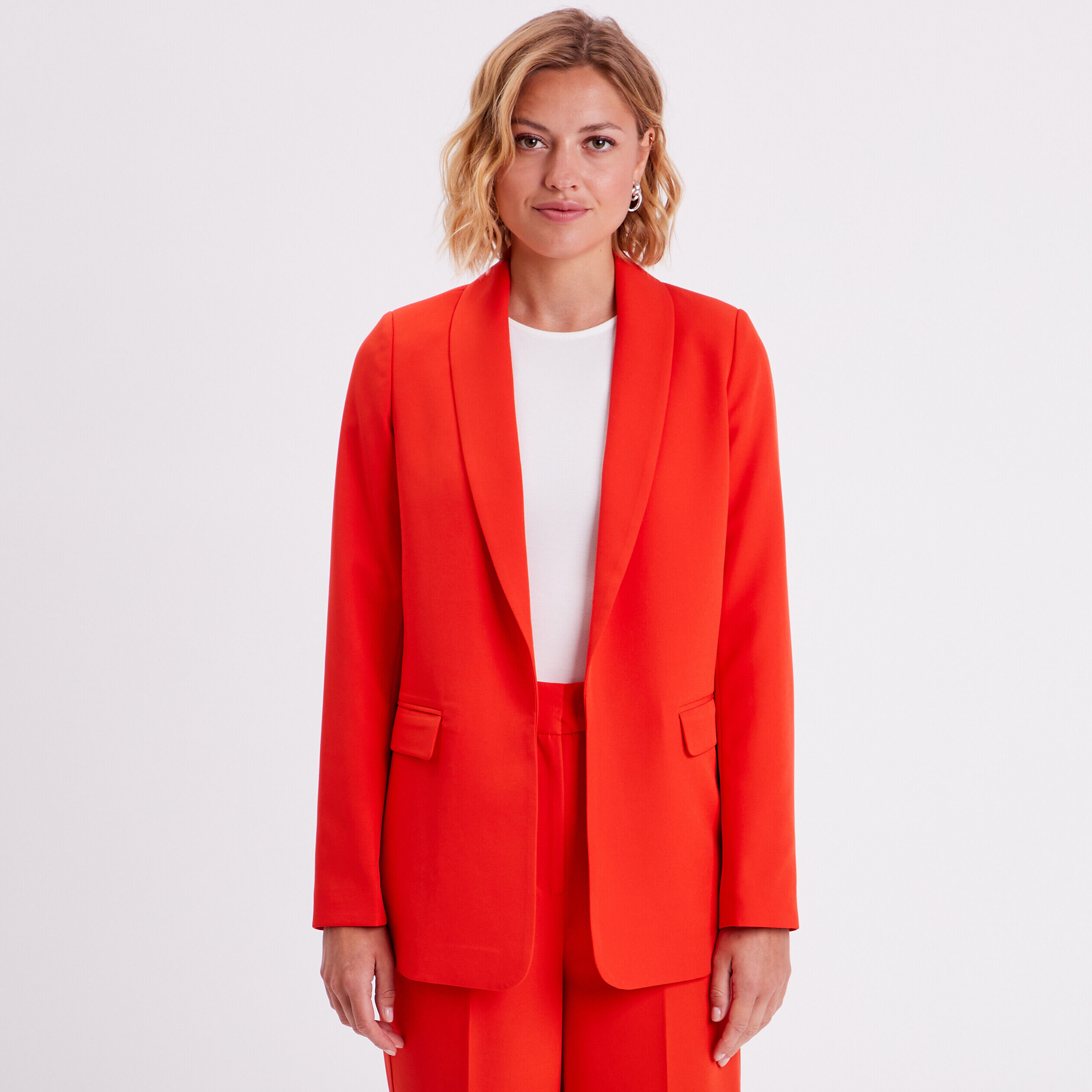 Veste blazer droite col châle rouge femme | Cache Cache