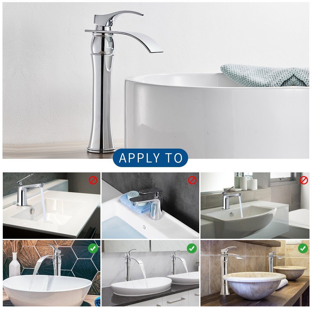 Auralum Waschtischarmatur Wasserhahn Bad Wasserfall, Waschtischarmatur mit Auslauf Höhe 220MM