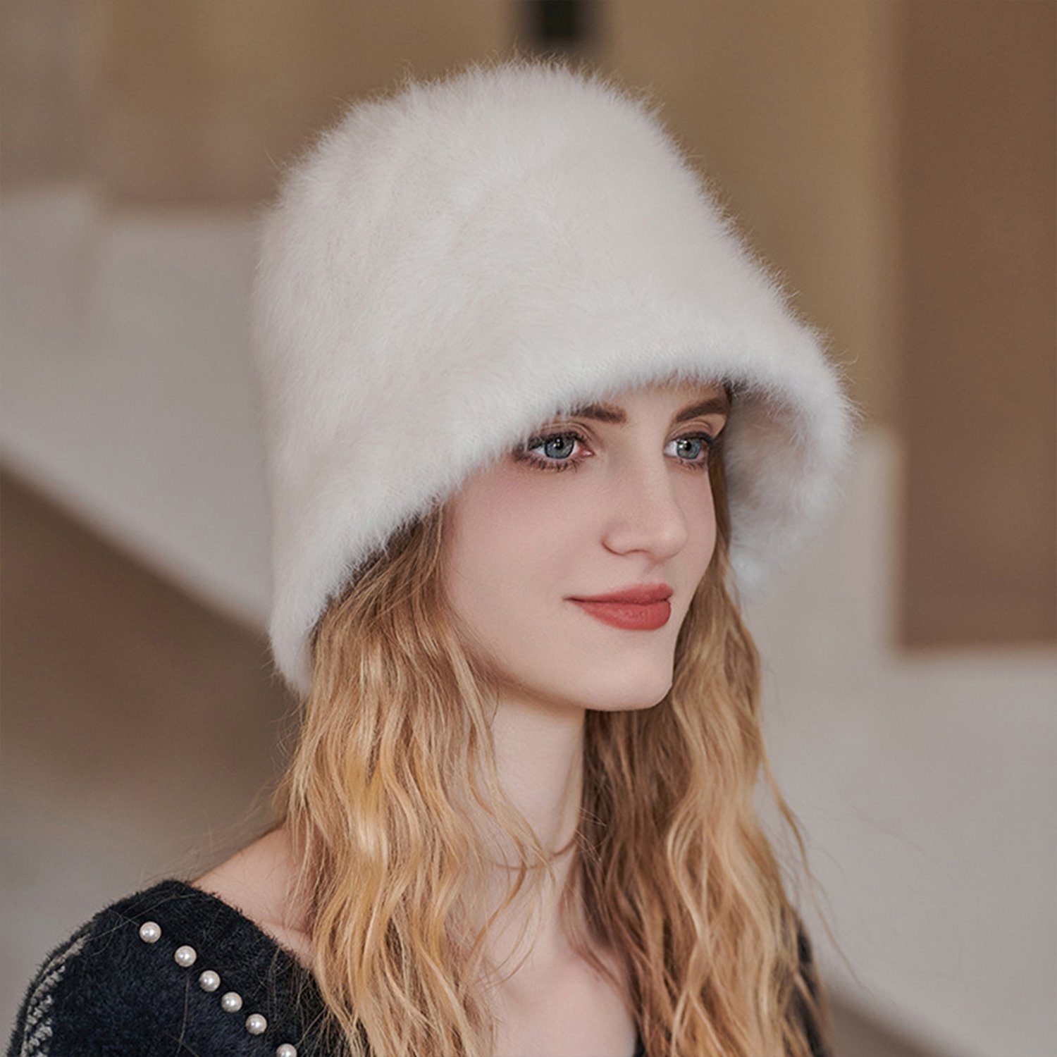 MAGICSHE Fischerhut Designer-Stil Winter Wärmer Pelzig Fischerhut für Frauen Mädchen Süß und niedlich Faltbar Kunstpelz Fischerhut