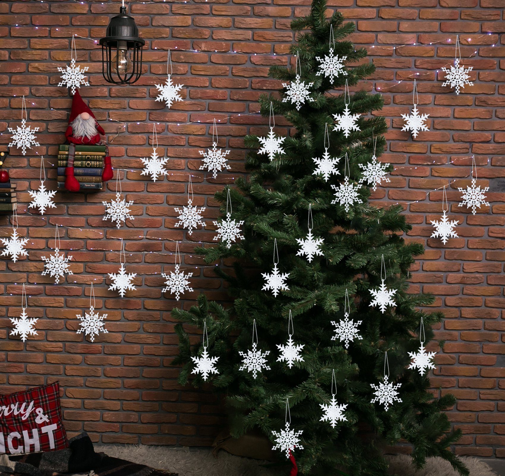 Homewit Christbaumschmuck Schneeflocken Weihnachten Deko Anhänger für Weihnachtsbaum (36-tlg), Glitzer Weihnachtsschmuck Weihnachtsdeko Set