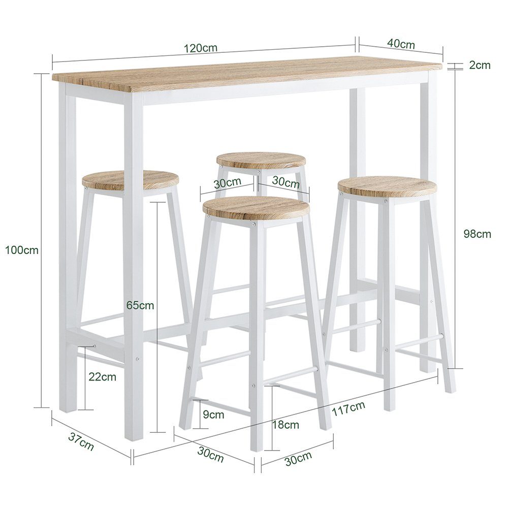 SoBuy Bartisch OGT22, 5-teilig Bartisch mit Stühlen Esstisch im Industrie-Design