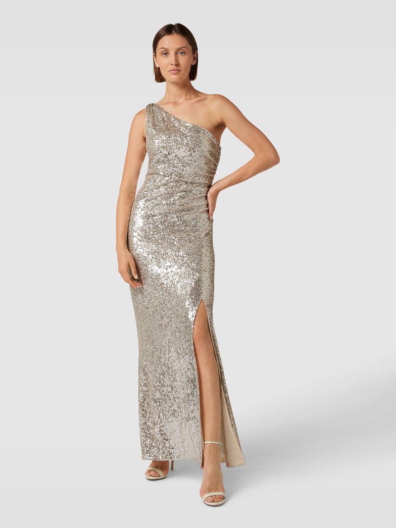 Abendkleid mit One-Shoulder-Träger in sand meliert