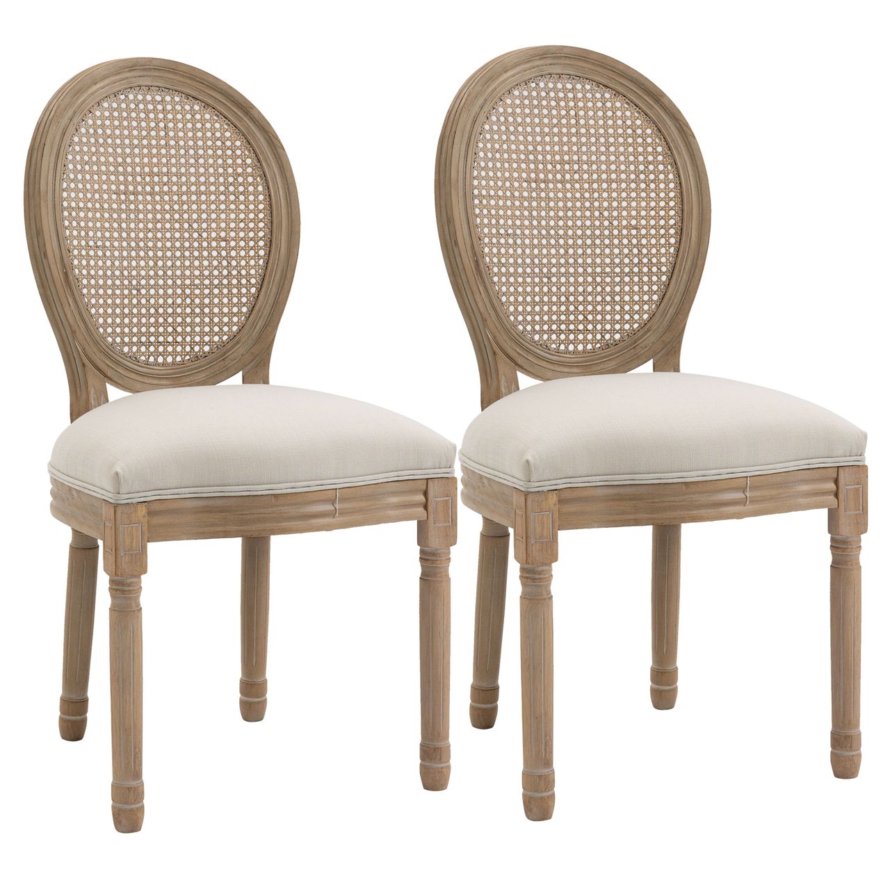 HOMCOM 2er Set Esszimmerstühle Küchenstuhl mit Rattan-Rückenlehne Linen-Touch