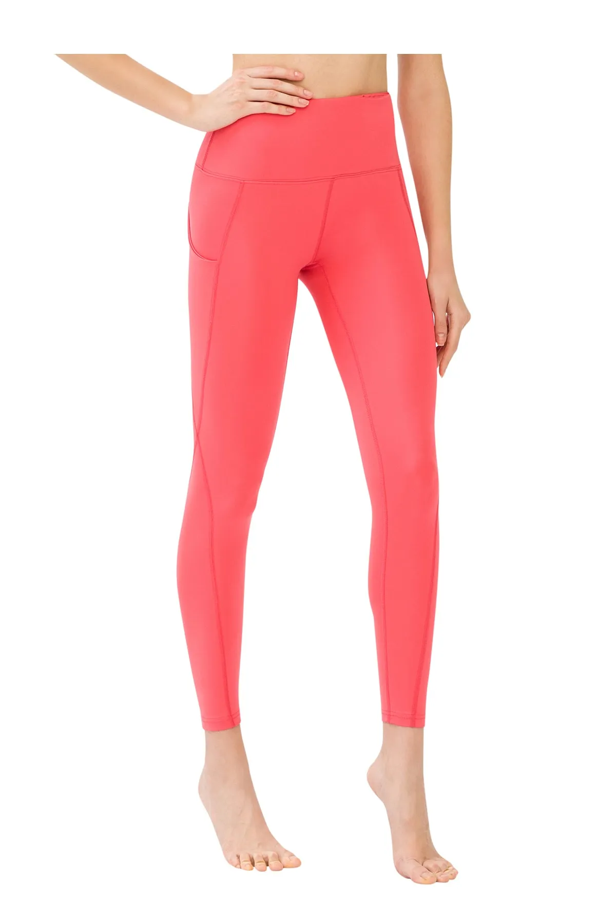 LOS OJOS  Korallefarbene Damen-Sportleggings mit Gürtel und hoher Taille und doppelter Tasche