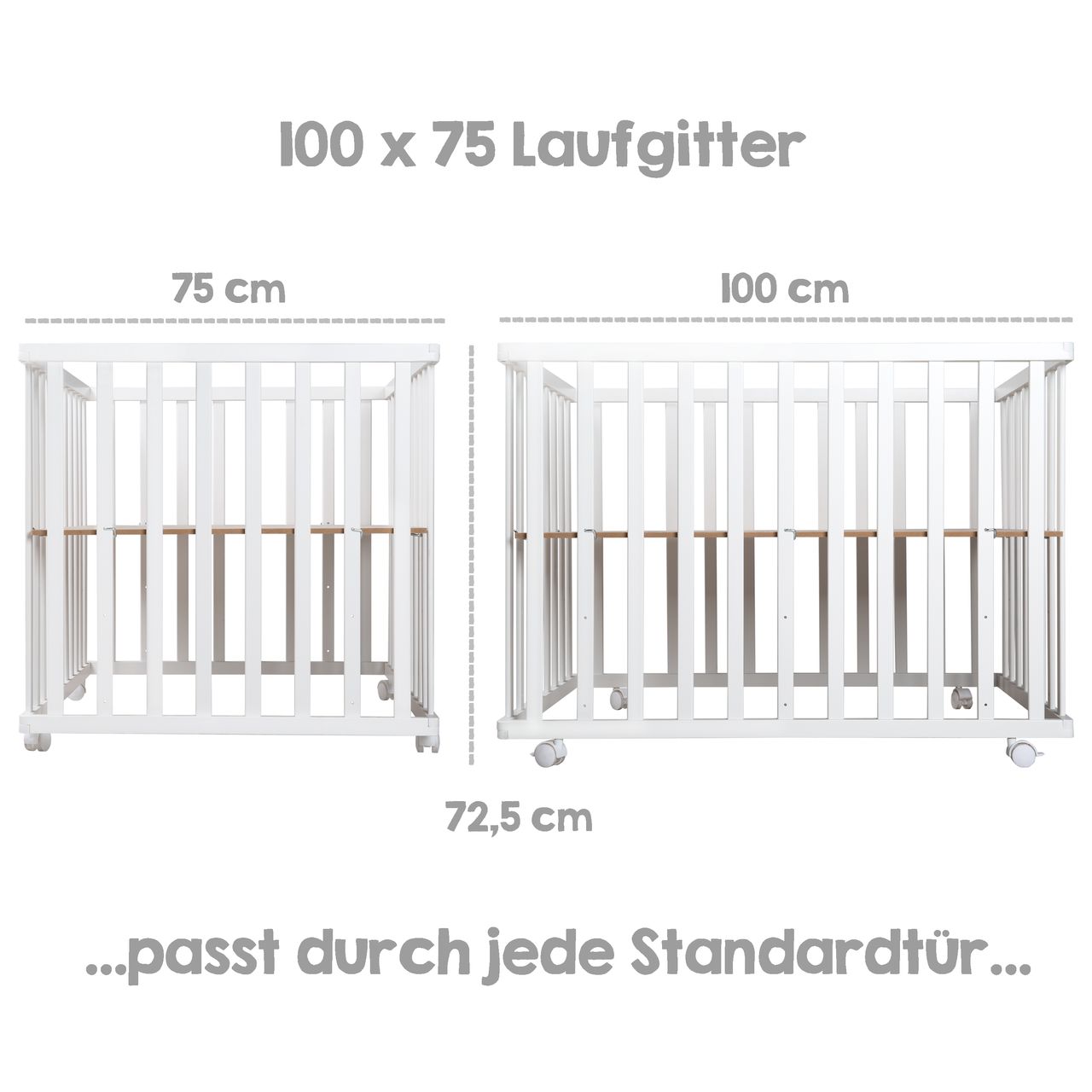 Roba Laufgitter 'roba Style', 75 x 100 cm, Spielgitter inkl. grauer Schutzeinlage und Rollen, weiß