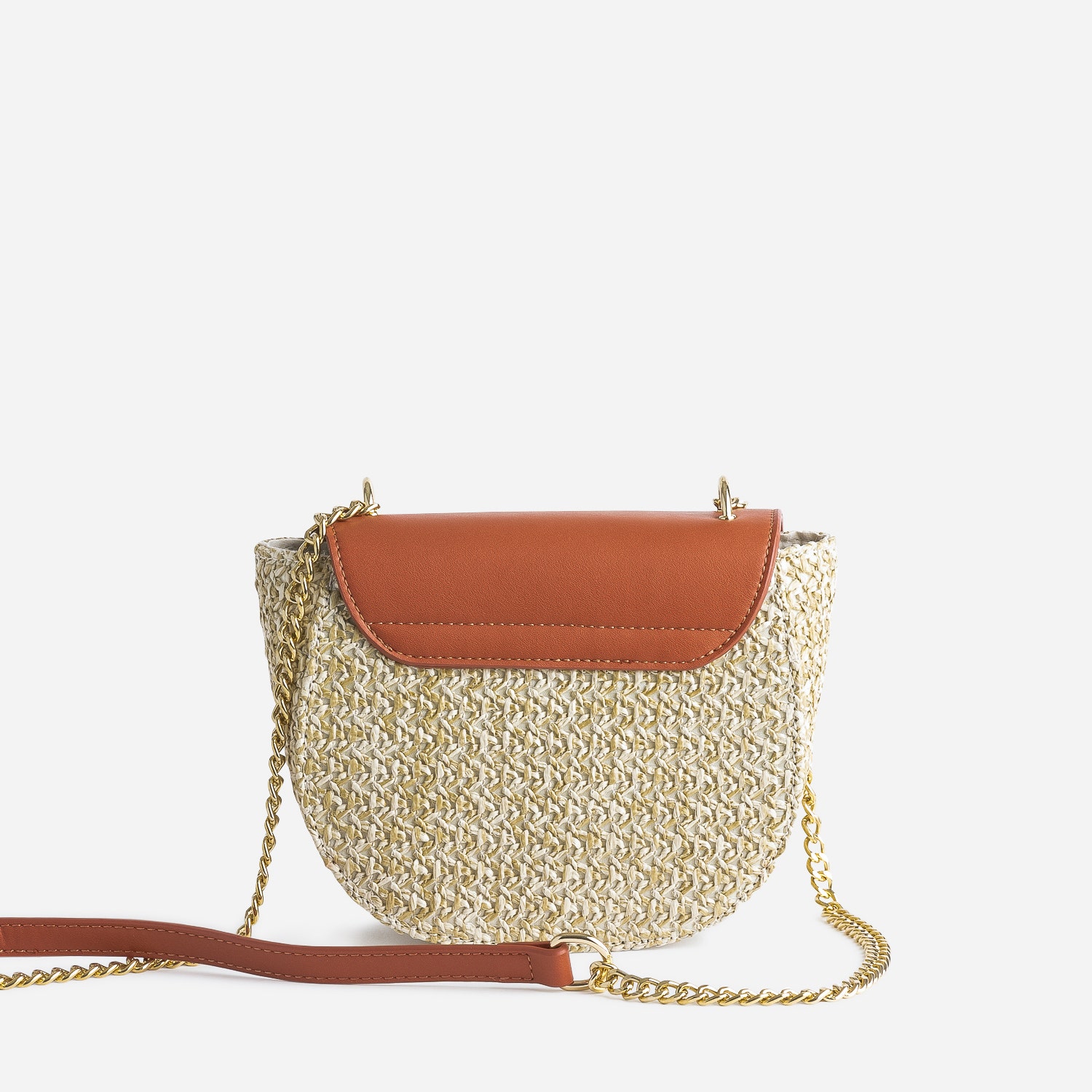 Sac bandoulière marron clair et beige tressé