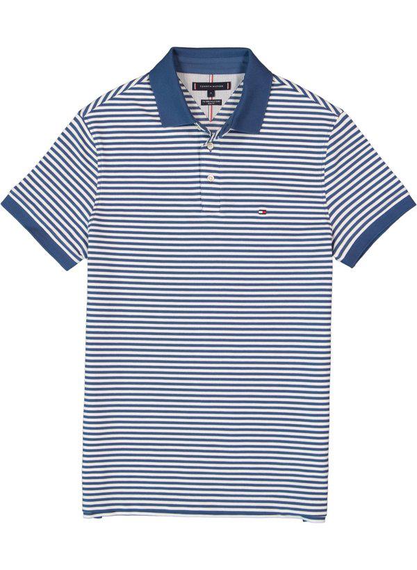Tommy Hilfiger, Polo-Shirt, Slim Fit, Bio Baumwoll-Piqué, blau-weiß gestreift