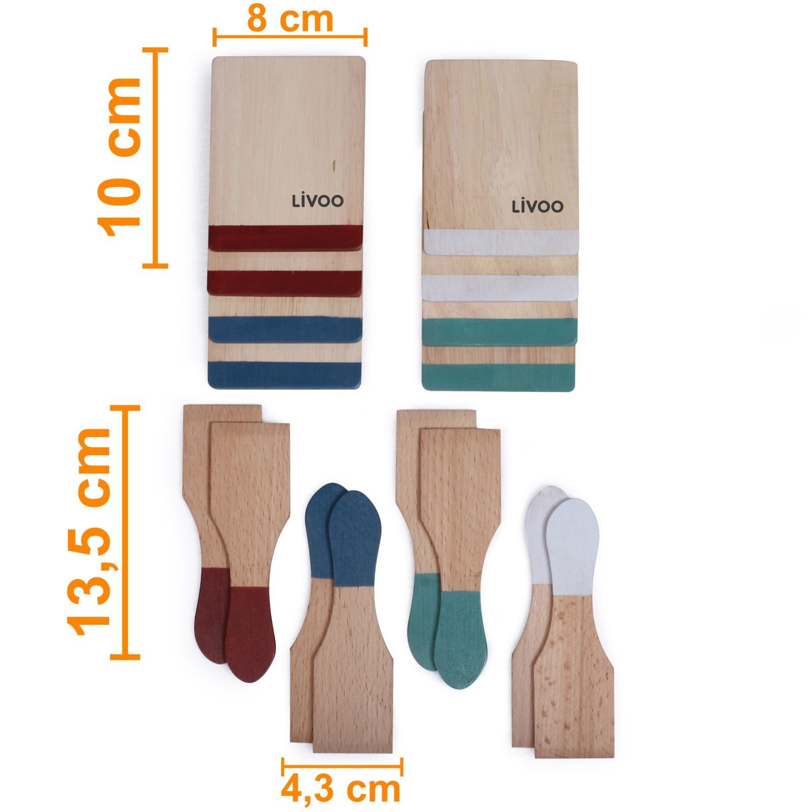 LIVOO Raclette LIVOO Raclette-Zubehör 8 Personen Schaber Untersetzer Holz bunt MEN391, 8 Raclettepfännchen, Transporttasche, Holzspatel, Holzspachtel, Pfännchenablage