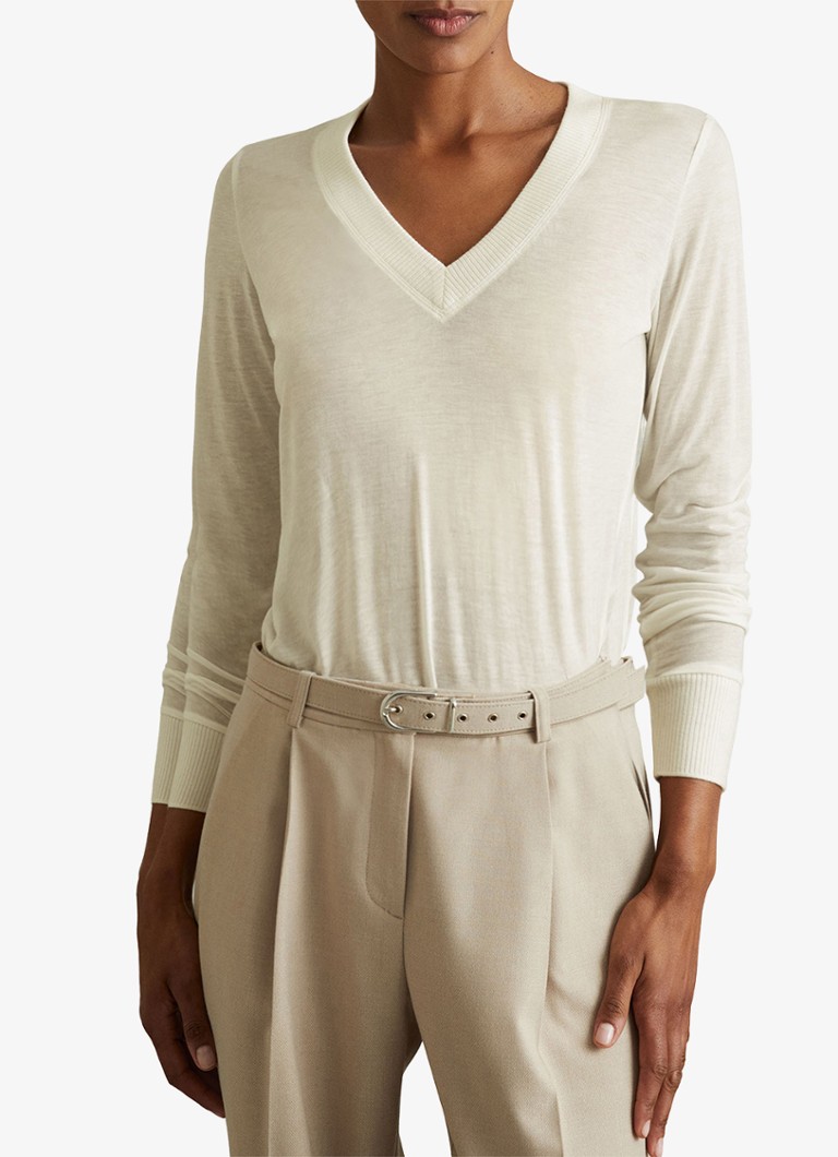 Reiss Evelyn fine knitted top in wool blend with V-neck