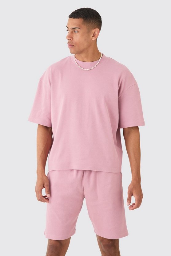 Kastiges geripptes Oversize T-Shirt & Shorts