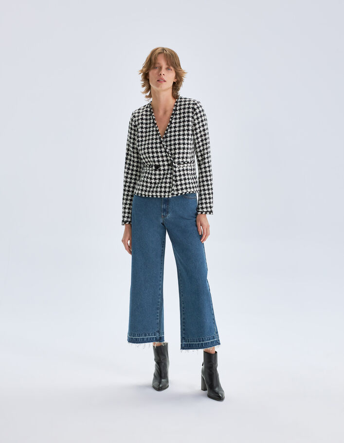 Veste noire effet tweed à motif pied-de-coq Femme