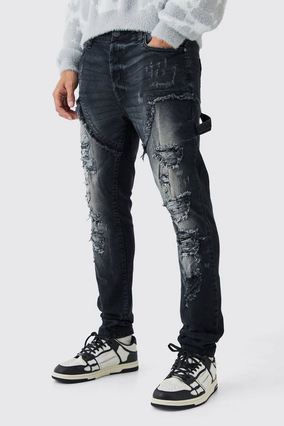 Schwarze Skinny Stretch Jeans mit Rissen