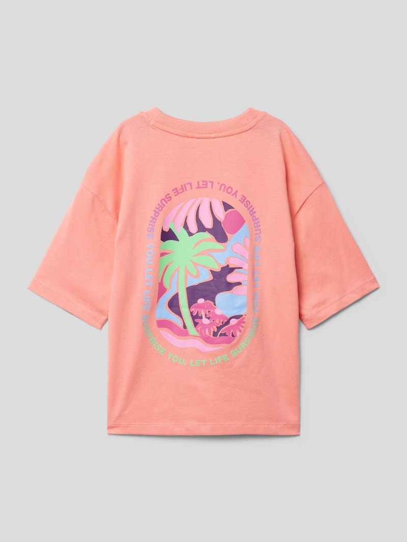 Oversized T-Shirt mit geripptem Rundhalsausschnitt in lachs