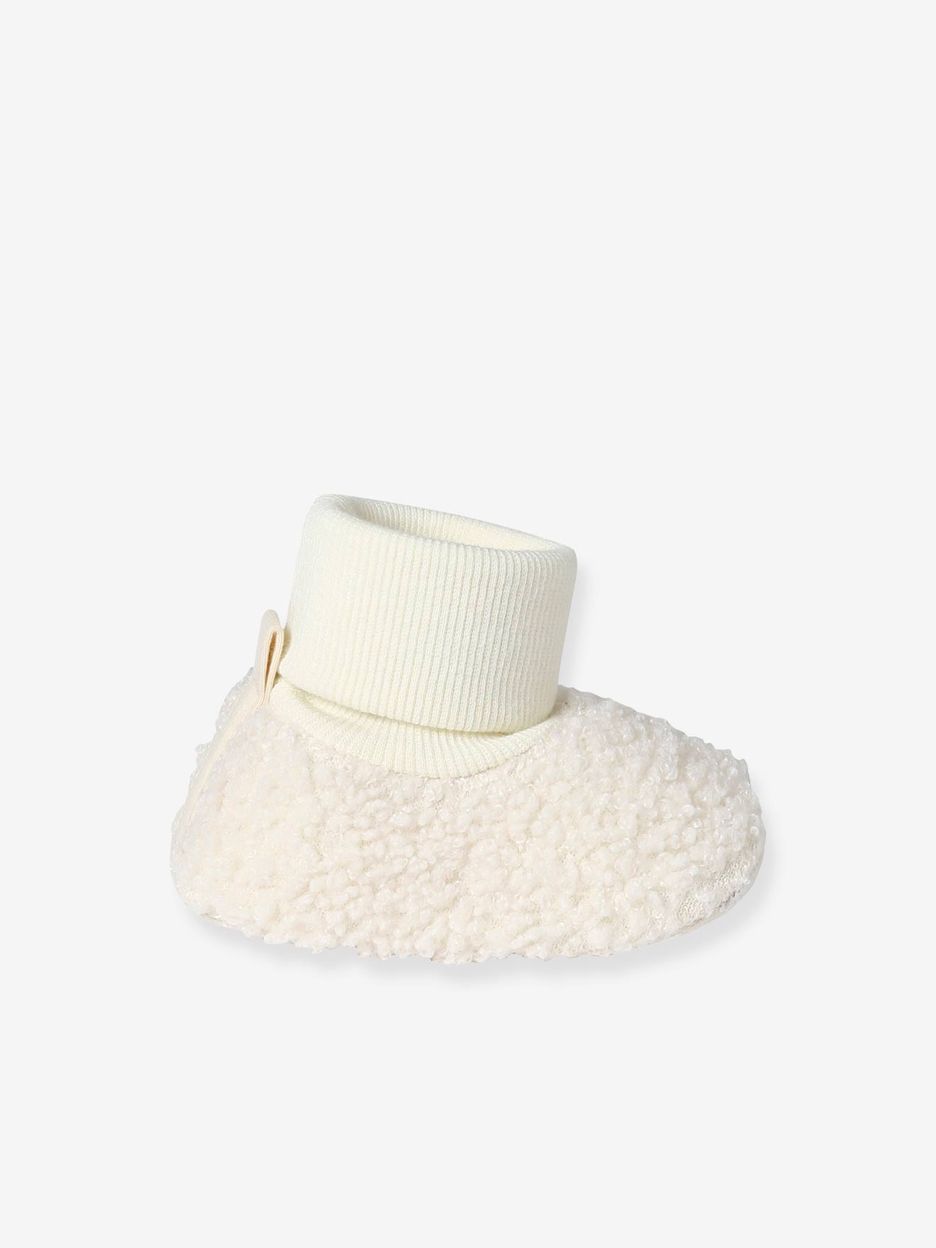 Chaussons souples textile chaud bébé blanc
