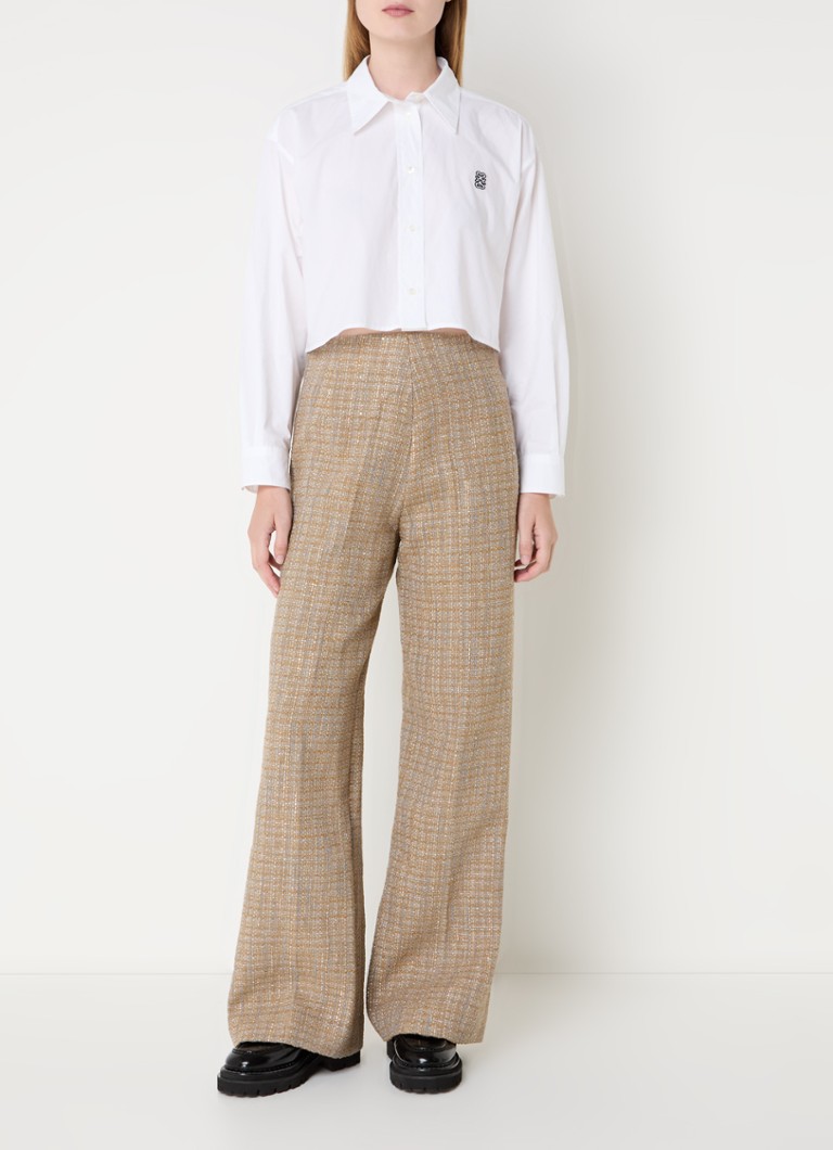 Pantaloni Sandro cu talie înaltă, cu croială largă, și garnitură din tweed.