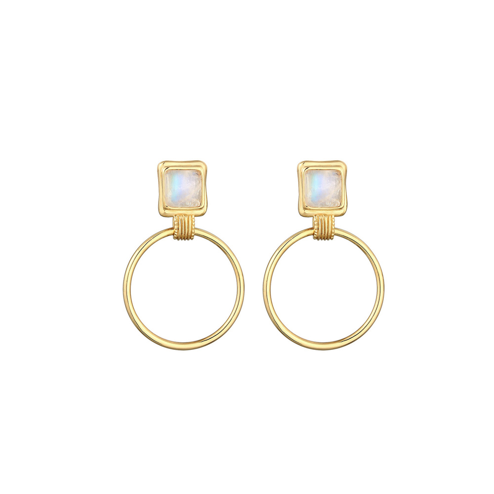 Elli PREMIUM Elli PREMIUM Boucles d'Oreilles Femme Cercle Élegante avec Pierre de Lune en Arge Boucles d'oreilles