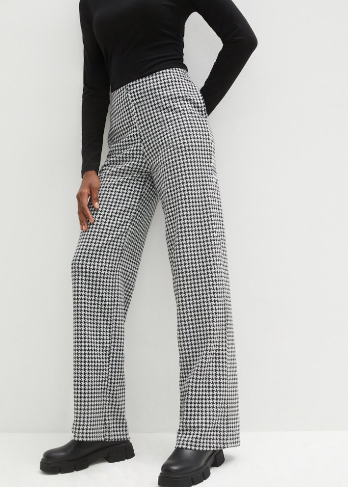 Stretch-Hose mit Hahnentrittmuster, Wide leg