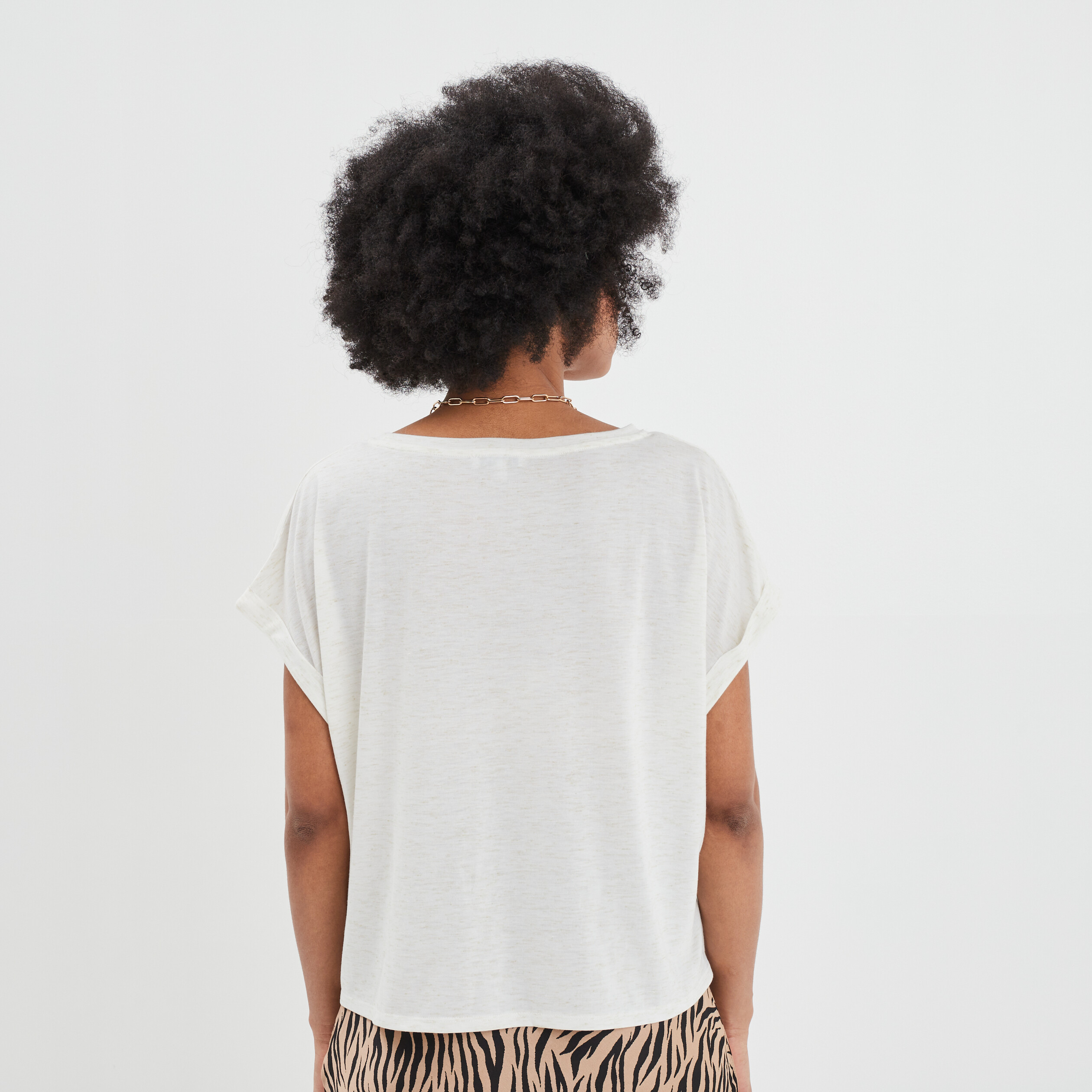 T-shirt manches courtes fils métallisés blanc femme | La Halle