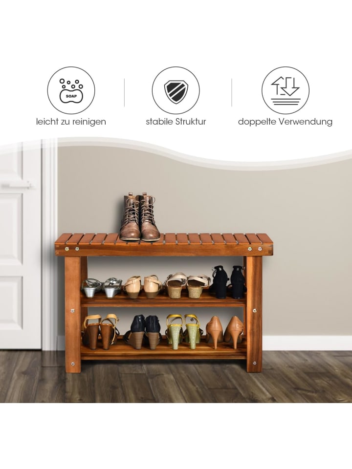 COSTWAY Schuhregal mit Sitzbank 70x28x45cm in Braun günstig kaufen onesize
