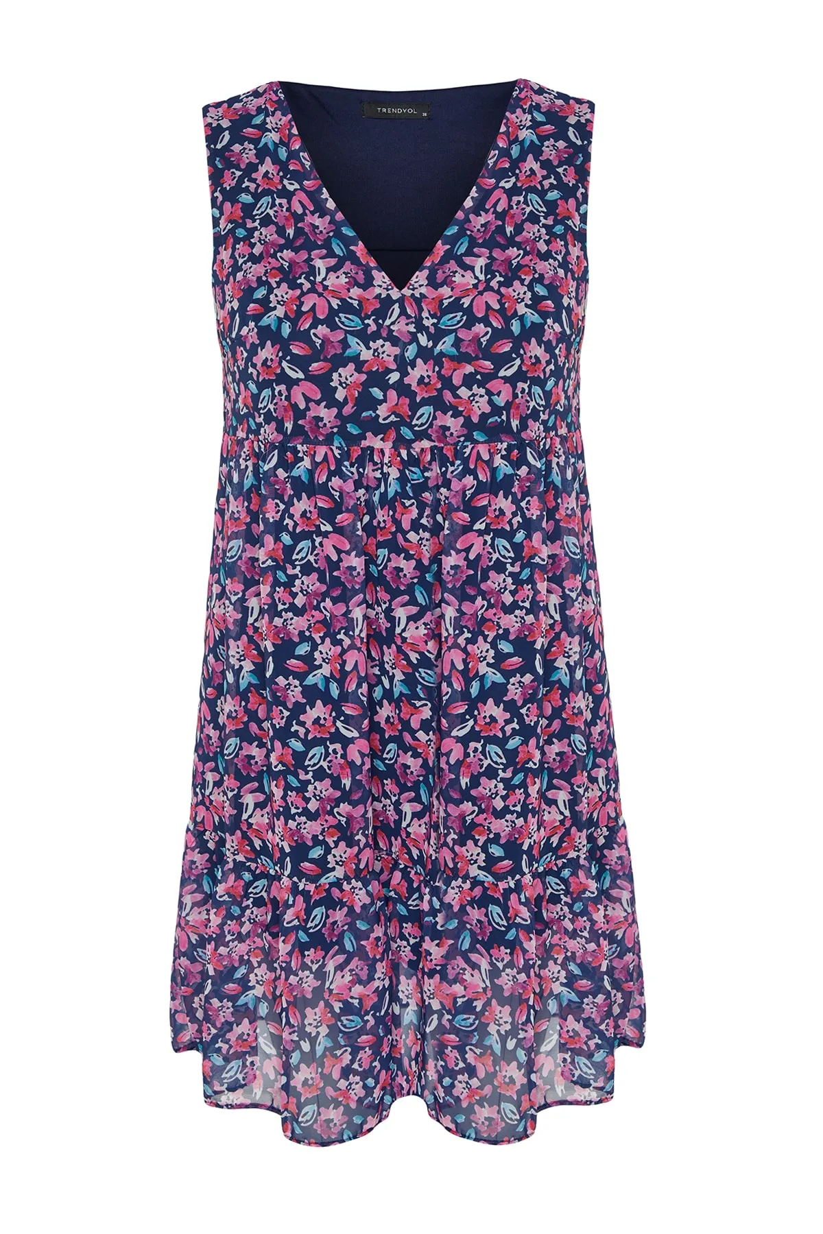Trendyol Collection  Lila, gerade geschnittenes, gewebtes, gefüttertes, floral gemustertes Minikleid TWOSS20EL2329