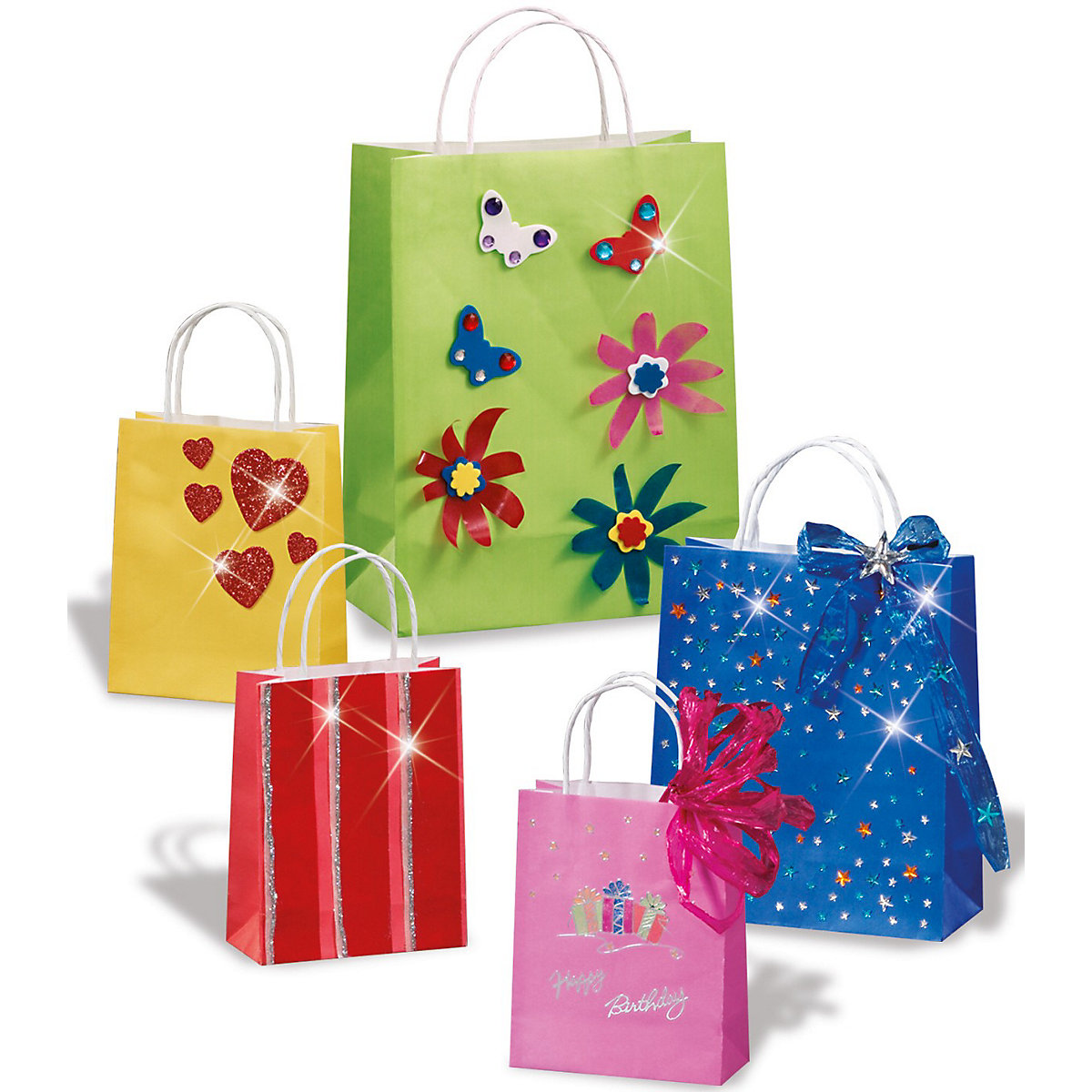 Papier-Geschenktüten 18 x 21 cm, 7 Stück farbig sortiert