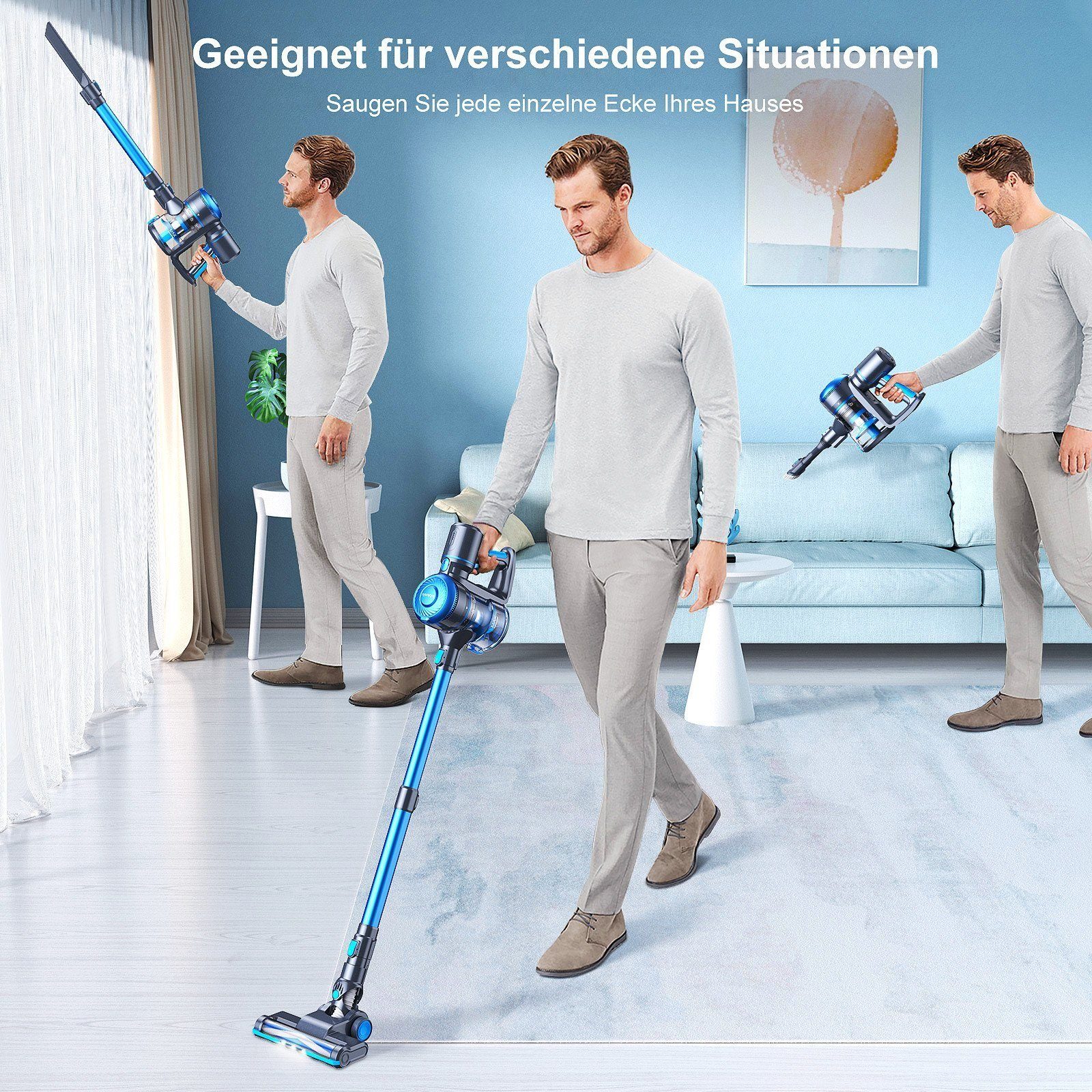 oyajia Akku-Hand-und Stielstaubsauger 6 in 1 Kabellos 22,2V Akkusauger, 150,00 W, beutellos, 40 Min. Laufzeit für Hartboden, Teppich, Tierhaare