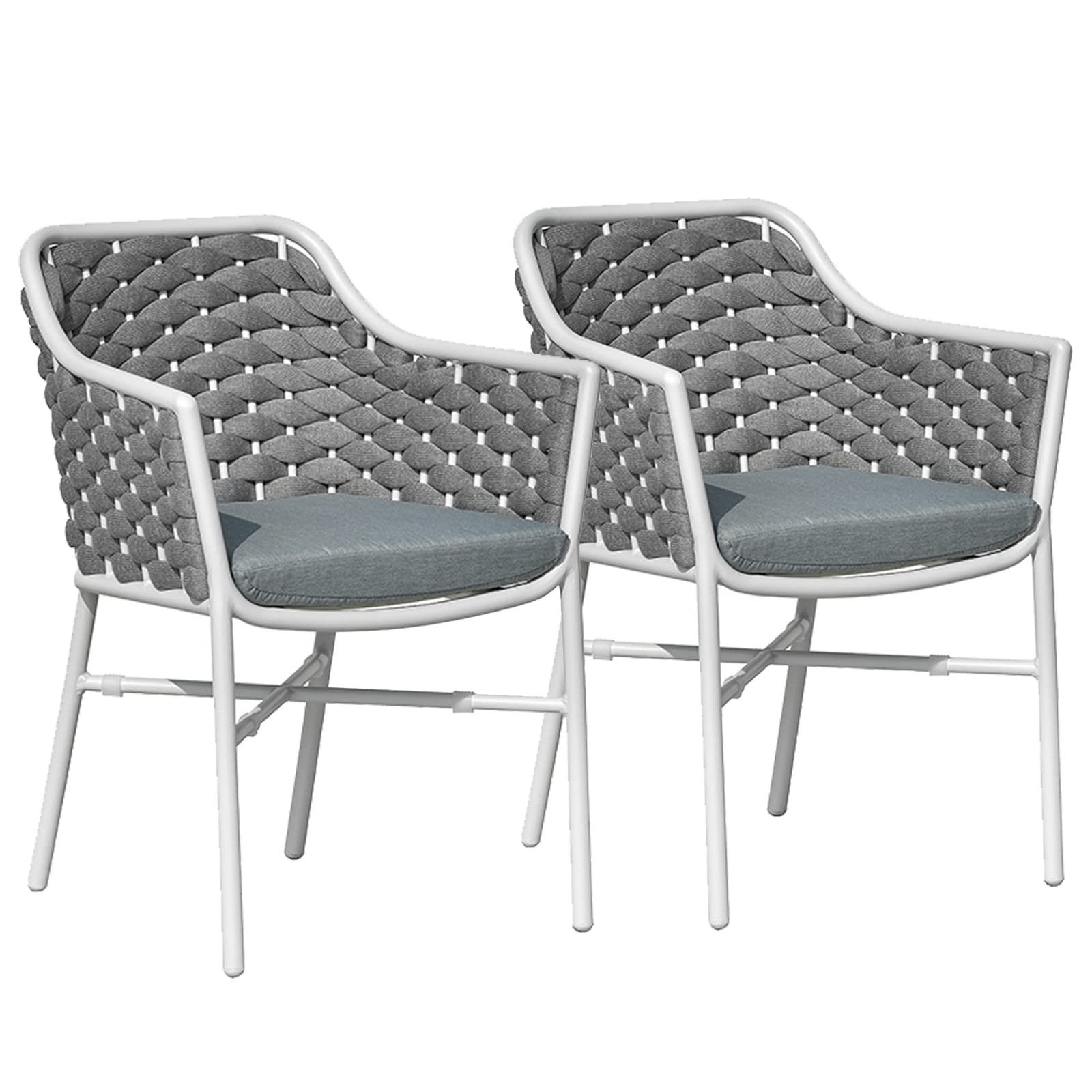 OKA Rattanstuhl Gartenstuhl-Set mit 2 Stück 58x57x79 cm, Mit Kordelgeflecht und weichem Sitzkissen, Edelstahlgestell