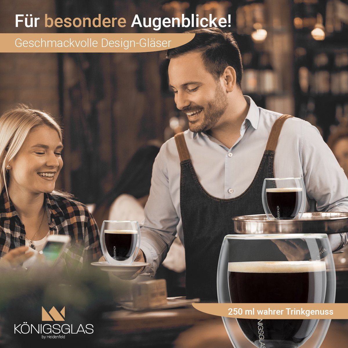 Königsglas Gläser-Set Crema doppelwandige Gläser 2/4er Glas Set 250 ml Cocktailgläser, Premium Swing Gläser aus Borosilikatglas, Trinkglas Kaffee Cappuccino Tasse Teeglas