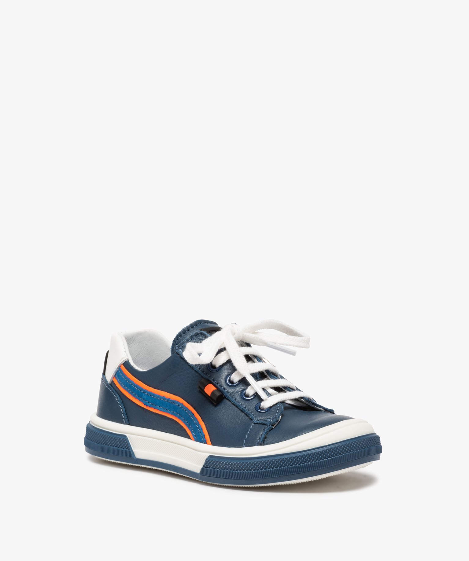 Baskets Garçon zippées en cuir détails fluo - Bopy marine | GEMO