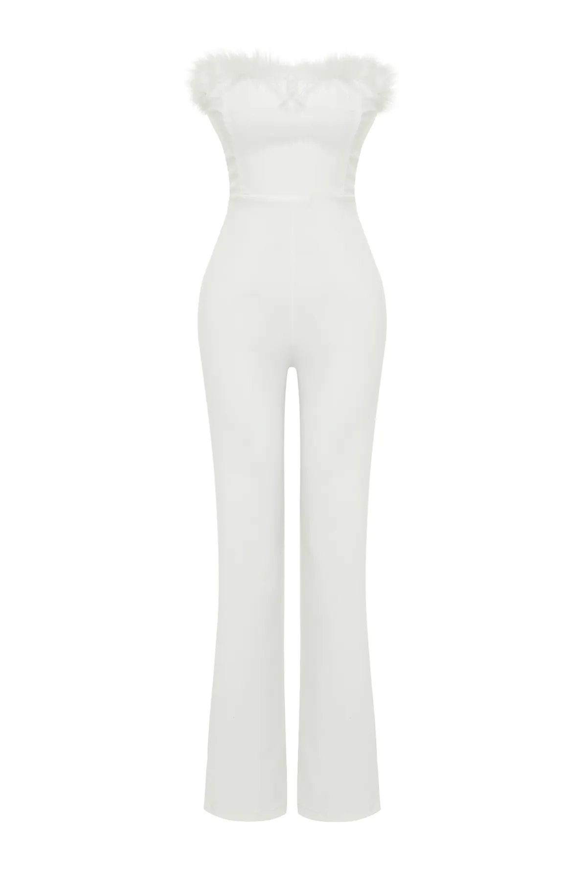 Trendyol Collection  Weißer Brautoverall aus Webstoff mit weitem Bein TPRSS24TU00006