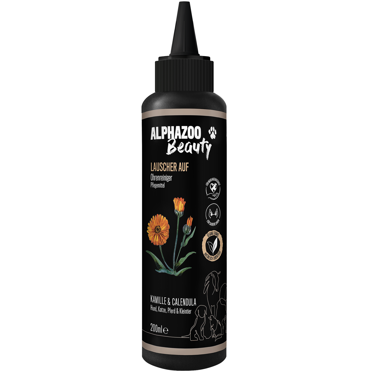 ALPHAZOO Augen- & Ohrenpflege ALPHAZOO Ohrenreiniger 200ml - Lauscher-Auf für Hunde, Katzen, Haus- und Hoftiere