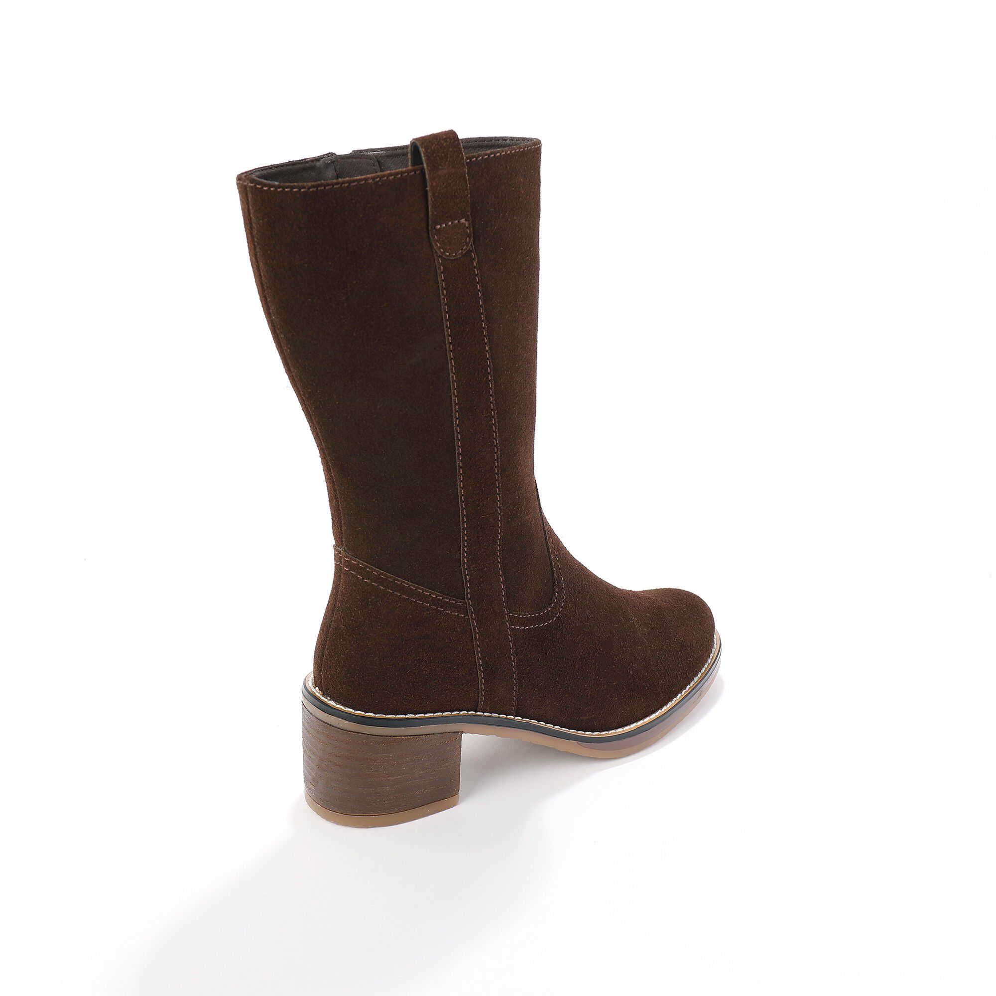 Bottes mi-hautes en croûte de cuir à talon