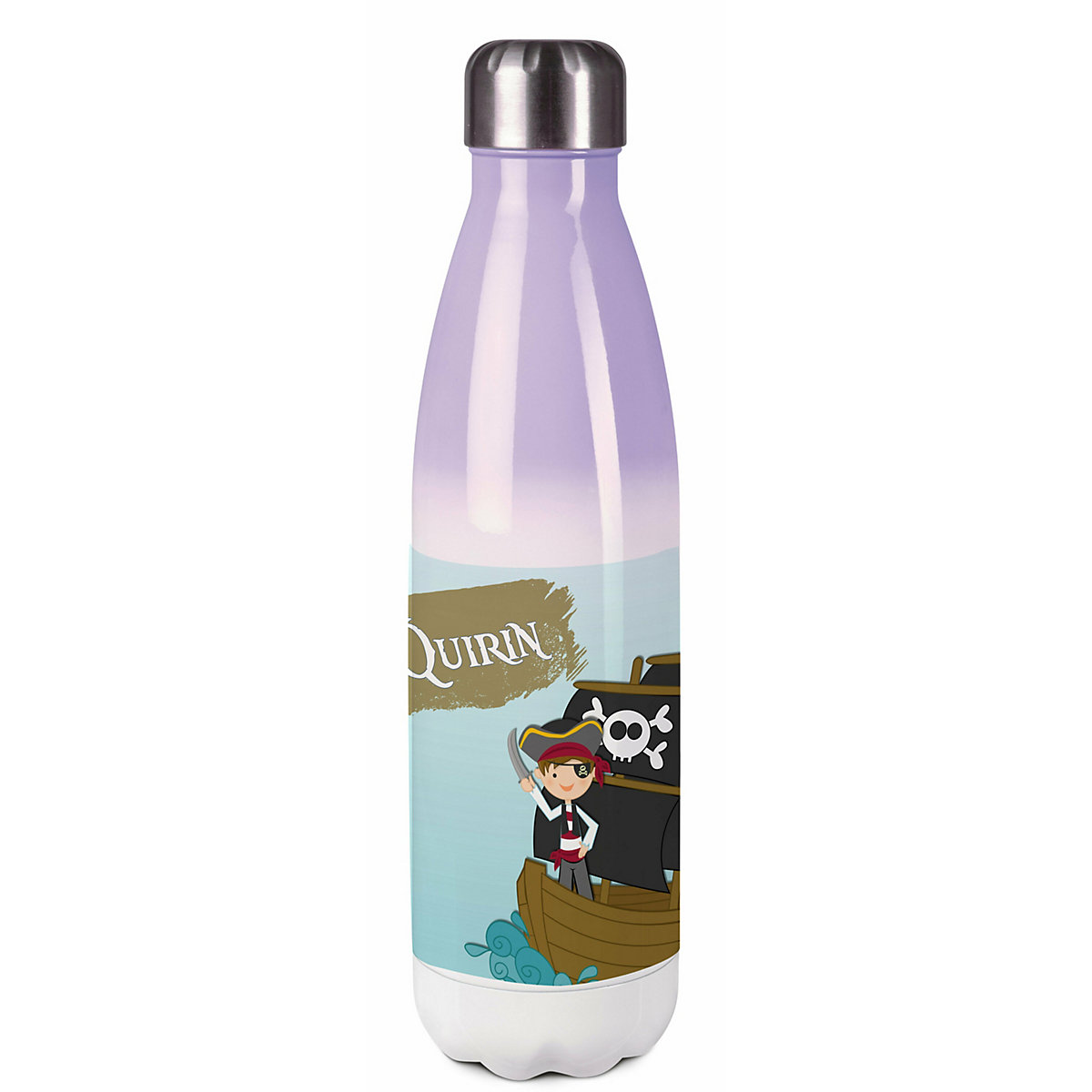 Edelstahl Kinder Thermoflasche / Trinkflasche bunt Pirat Spülmaschinenfest, Auslaufsicher, Bruchfest, Doppelwandig, Für Heißgetränke geeignet, Mit Deckel, Isoliert