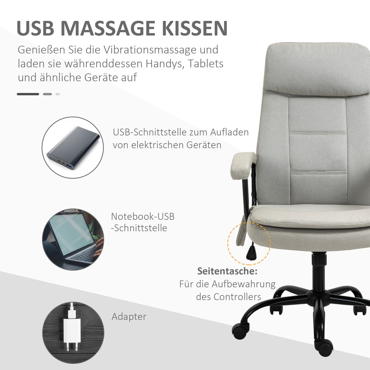 Vinsetto Massagebürostuhl Lendenwirbelsäulenmassage höhenverstellbar Beige