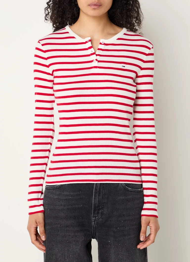Camicia a maniche lunghe in maglia a coste con stampa a righe e logo Tommy Hilfiger
