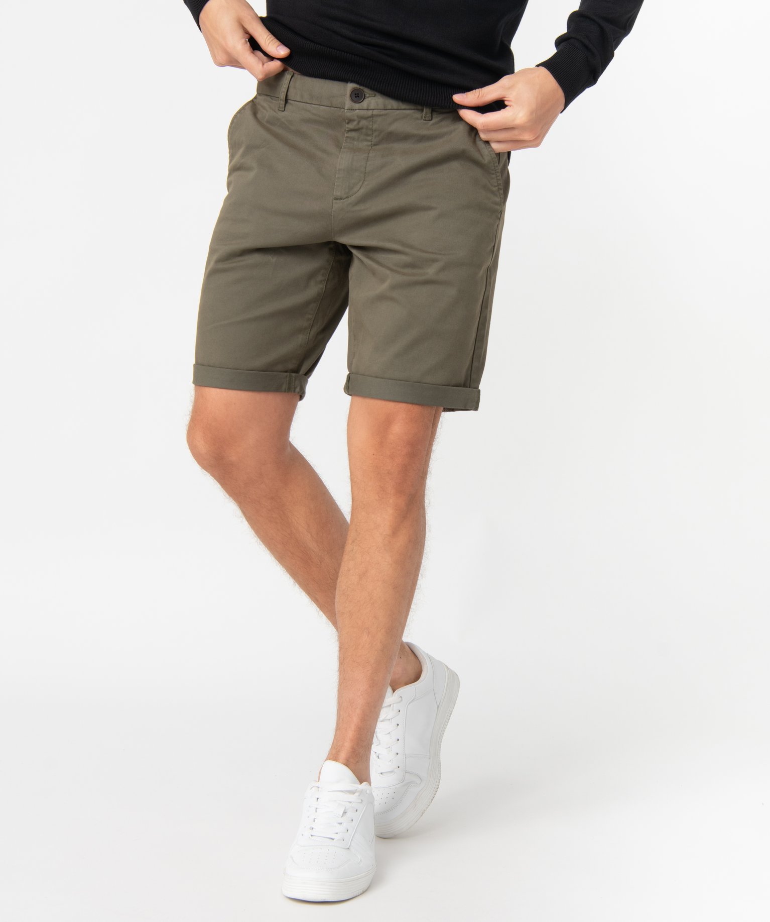 Bermuda homme en toile extensible 5 poches coupe chino kaki | GEMO