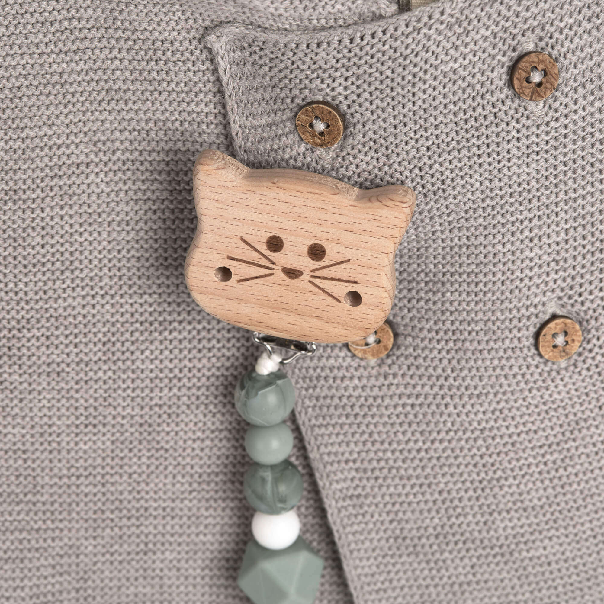 Schnullerkette - Little Chums, Katze Grau