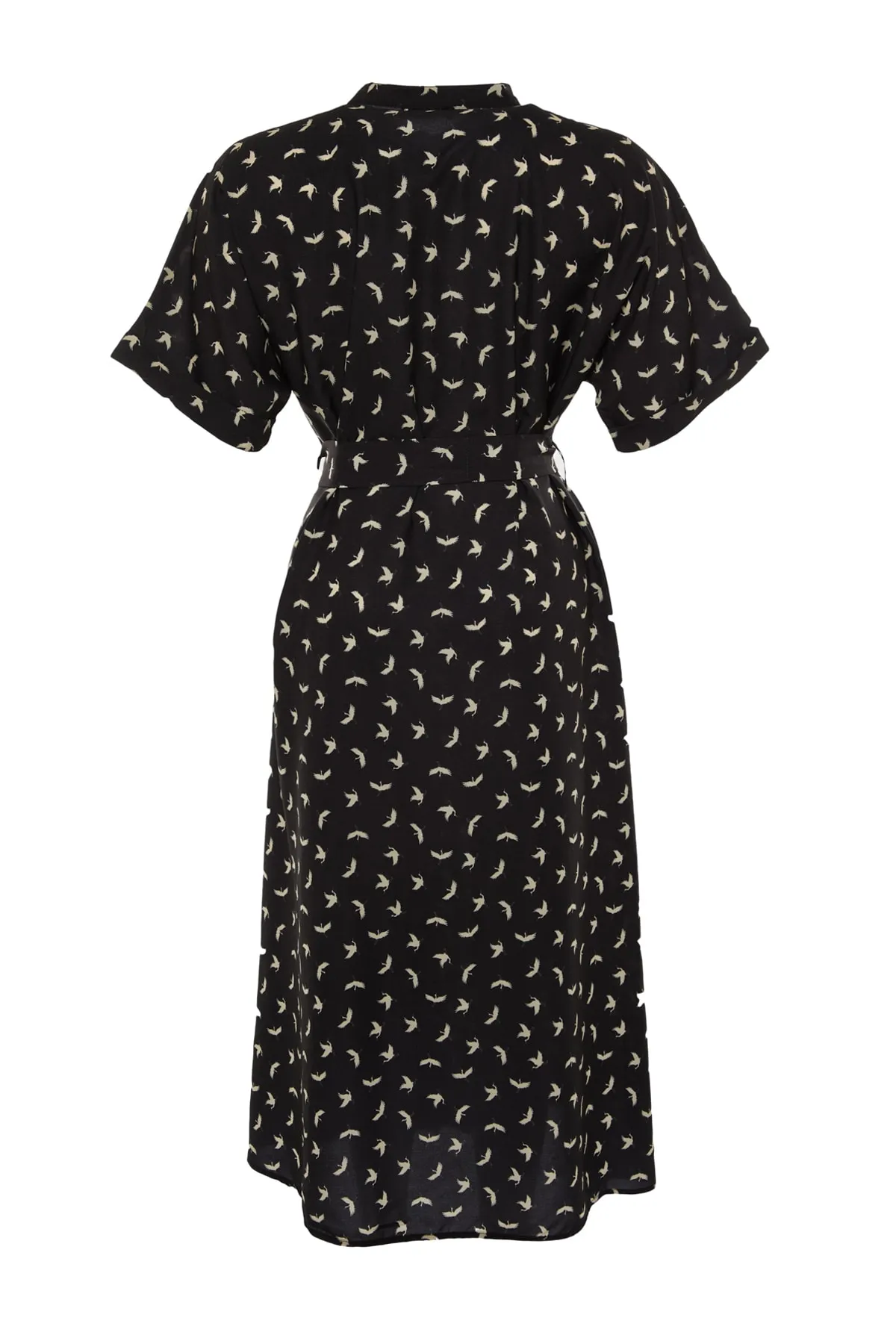 Trendyol Curve  Schwarz gemustertes, gewebtes Kleid mit Schlitz und Gürtel TBSSS22EL1582