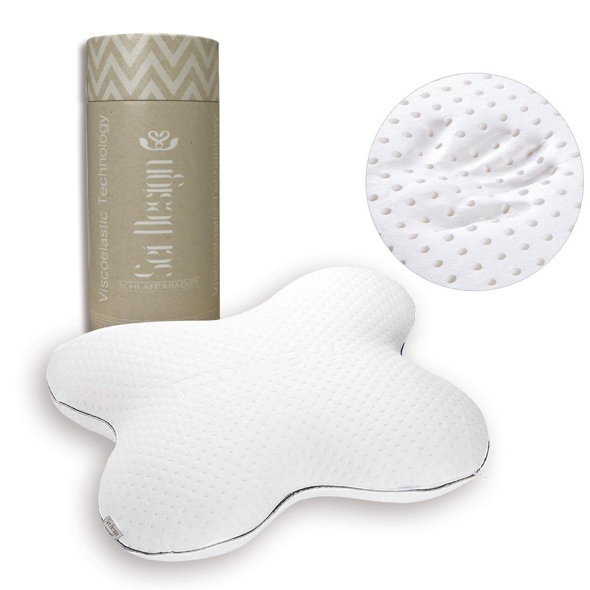 Nackenstützkissen Visco Air Butterfly, SEI Design, Bezug: Thermoregulierender Bezug, Rückenschläfer, Seitenschläfer, Bauchschläfer, Viscoelastischer Memory-Schaum - deutscher Qualitätsschaum von BASF