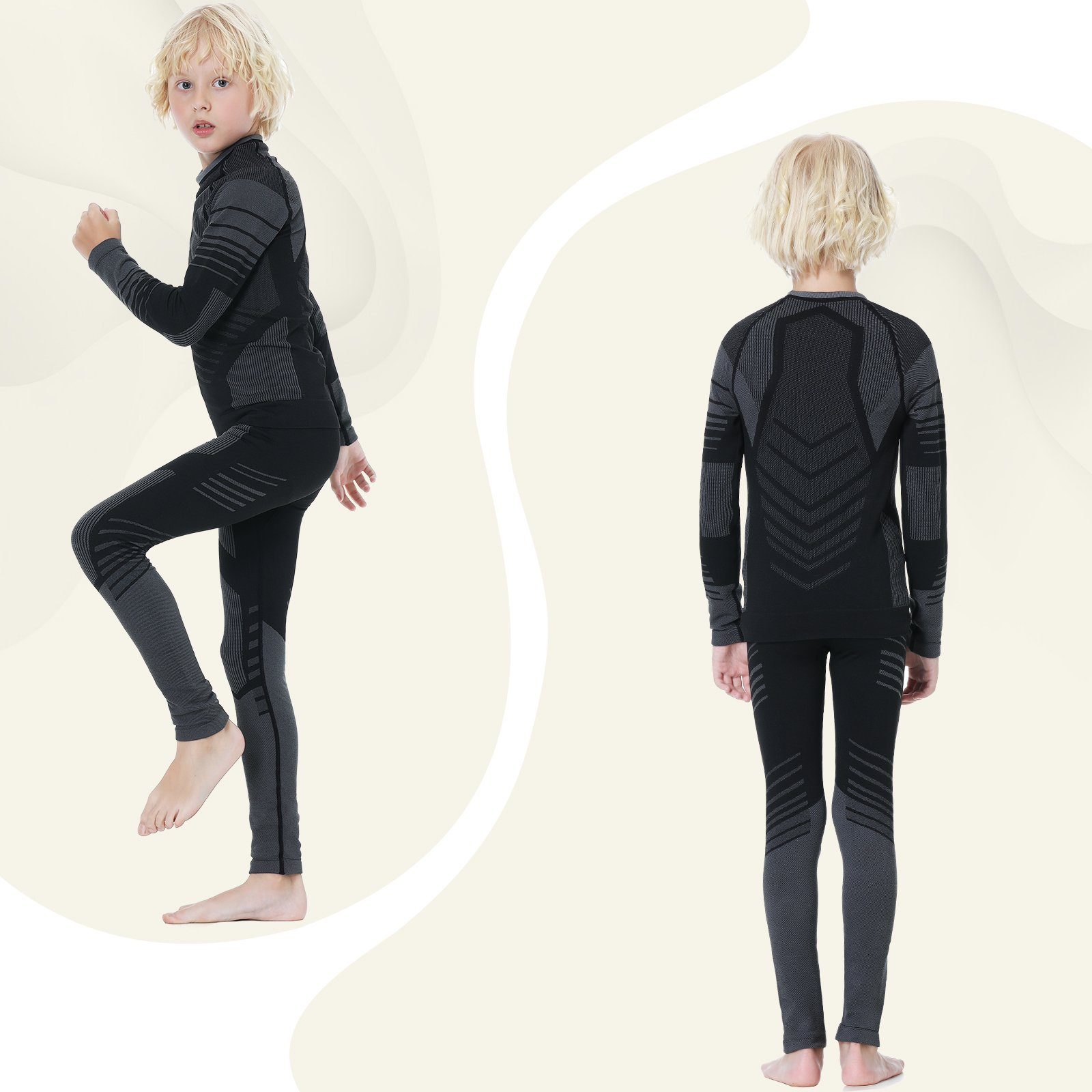 MEETYOO Thermounterhemd Kinder Thermounterwäsche Skiunterwäsche Set (Funktionswäsche, Thermounterhemd + Fleece Funktions Unterhose) Sport Ski Radfahren Snowboarden Skifahren