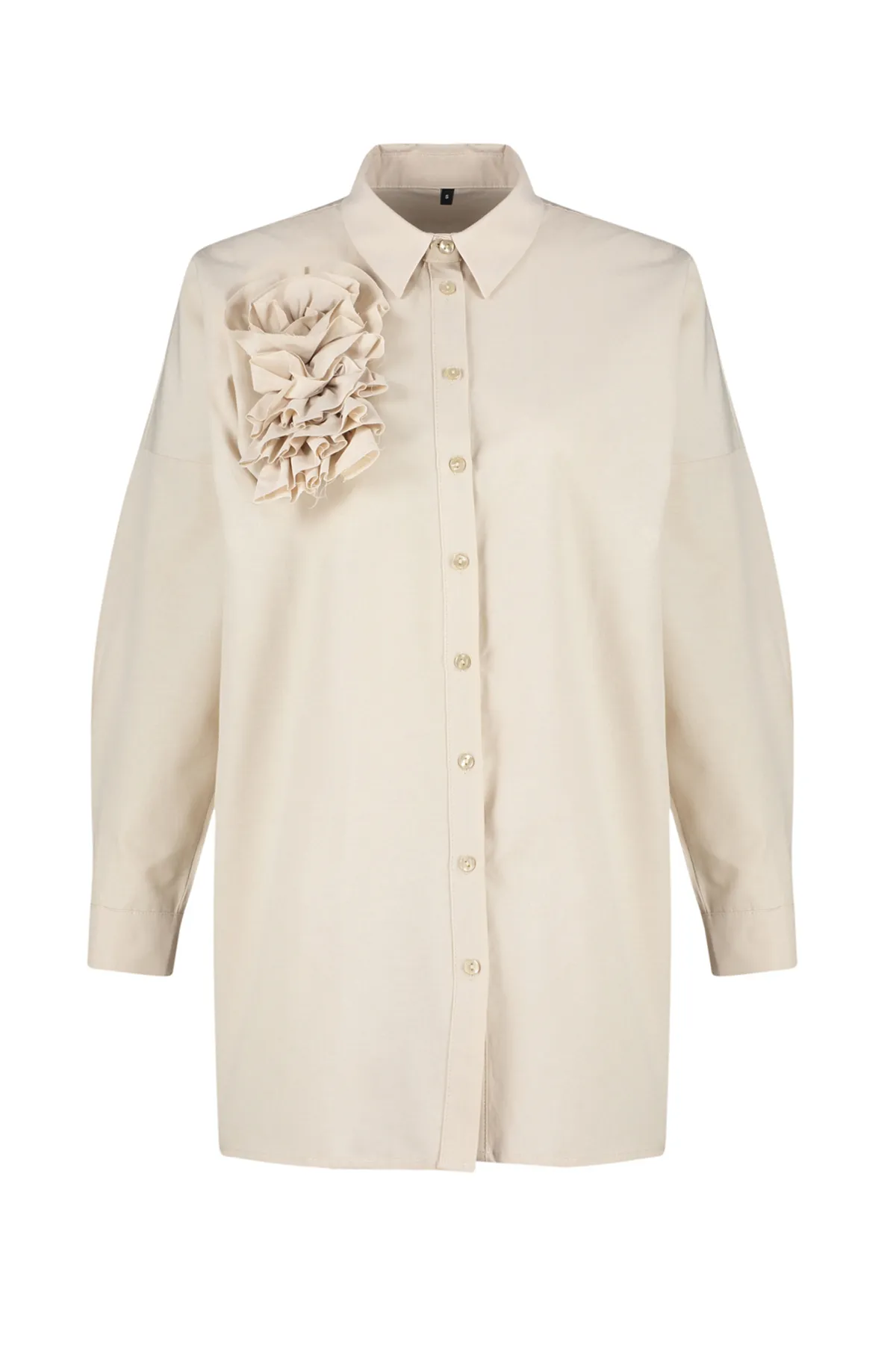 Trendyol Modest  Gewebtes Hemd aus Baumwolle mit Steinapplikation und Blumendetail TCTSS24TG00030