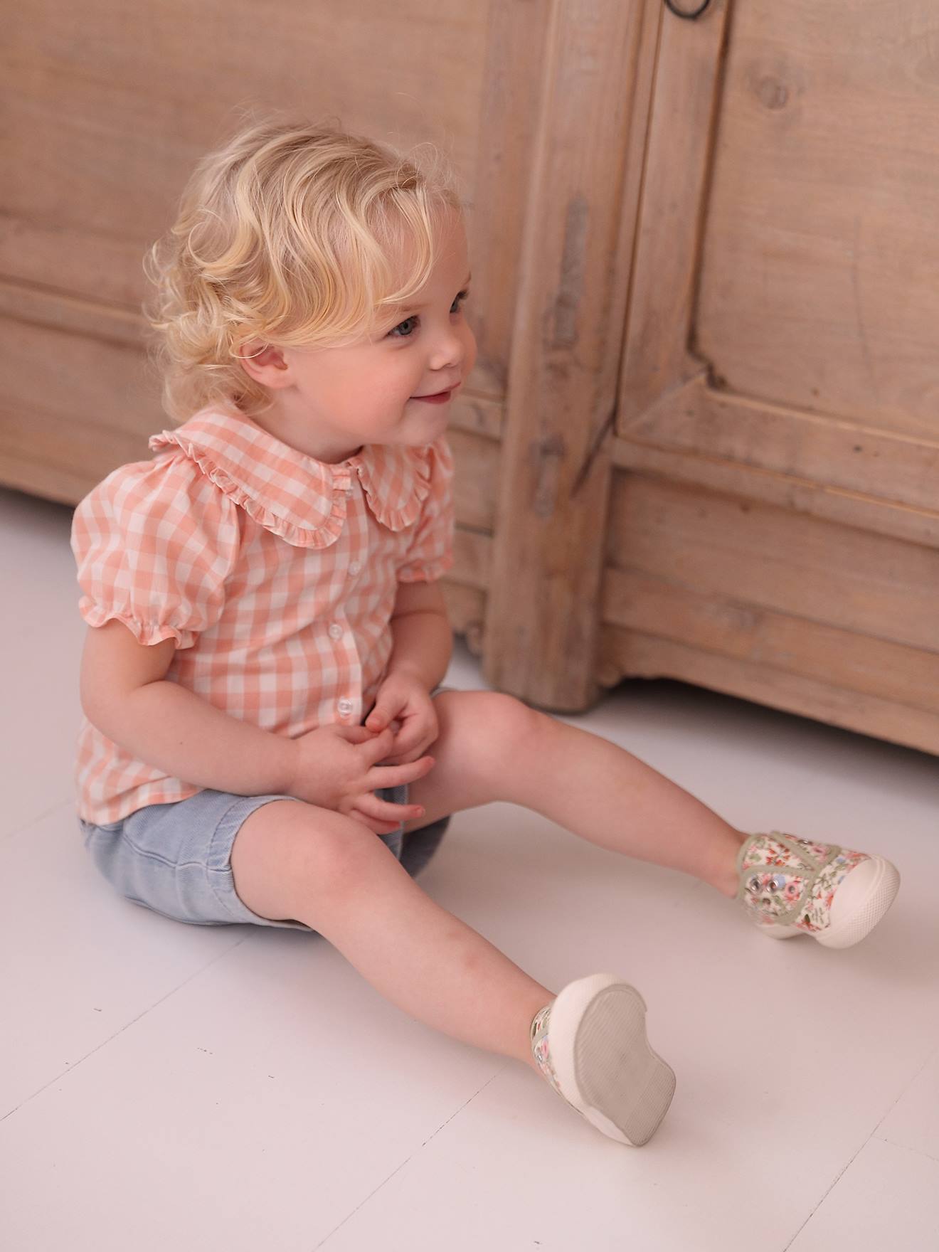 Vertbaudet Kurzärmelige Mädchen Baby Bluse - rosa kariert