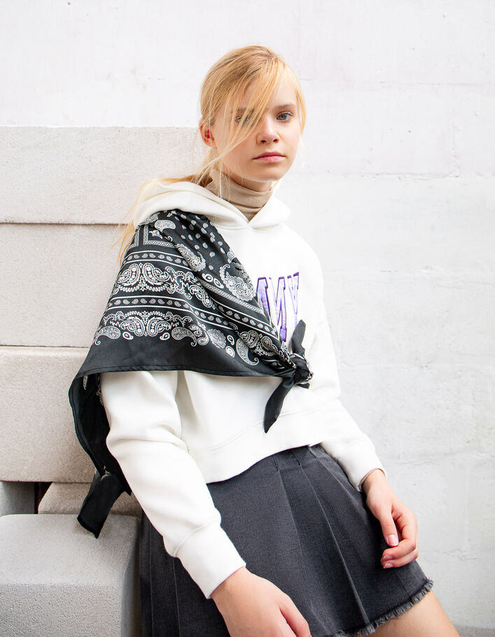 Foulard noir satiné motif bandana fille