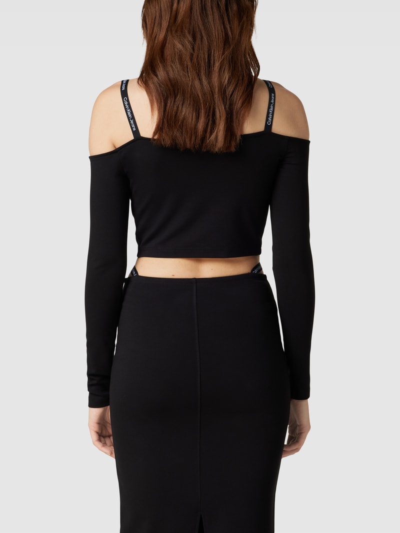 Cropped Longsleeve mit Viskose in schwarz