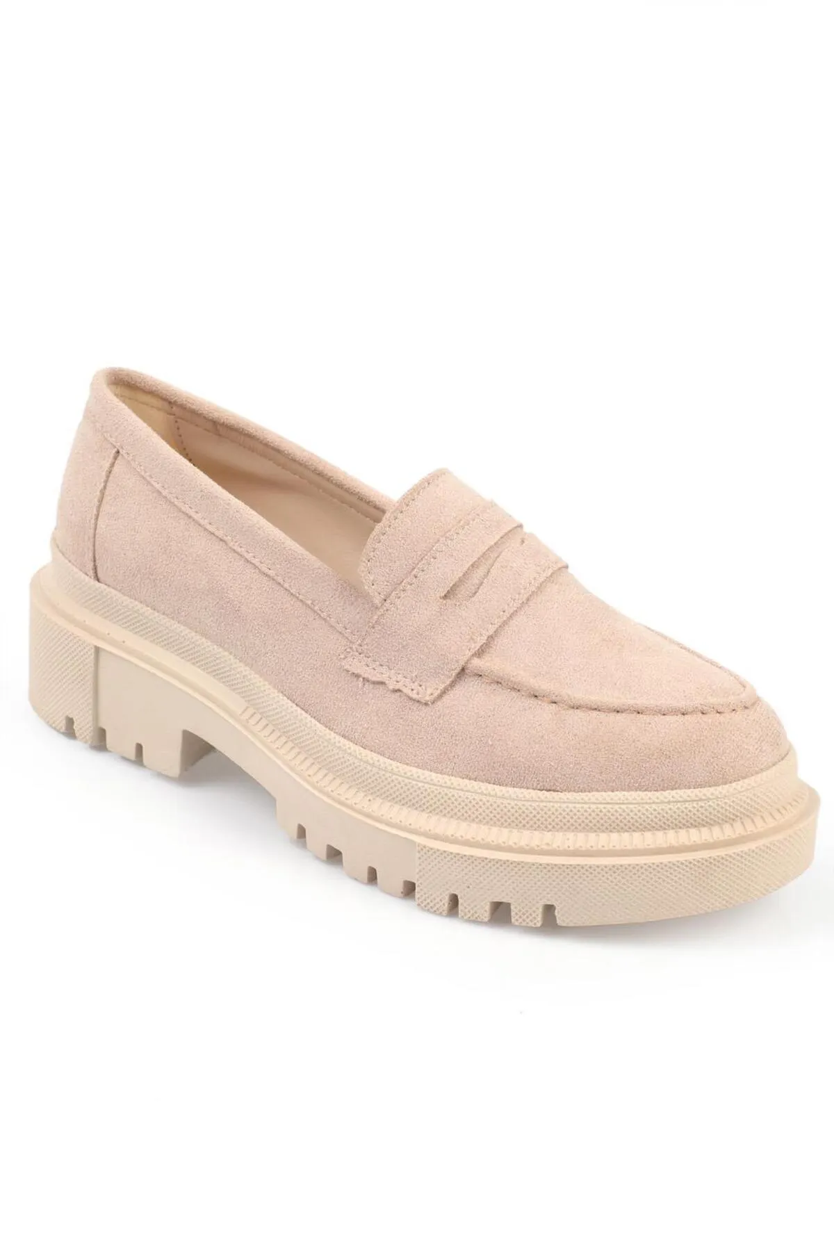 Capone Outfitters  Capone Oval Toe Trac Sole Wildleder Beige Damen-Loafer