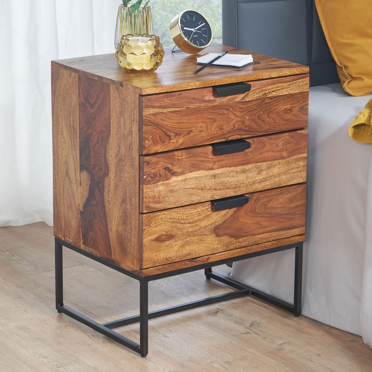 Skyport WOHNLING Nachttisch Boxspringbett Massivholz 50x40x65 cm Nachtkommode Schubladen