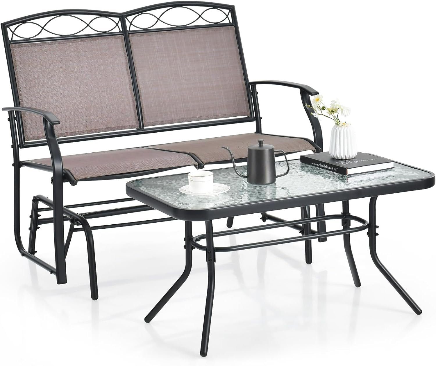 KOMFOTTEU Gartenbank Schaukelbank (Set, 2-St), 2-Sitzer, aus Metall & Textilene