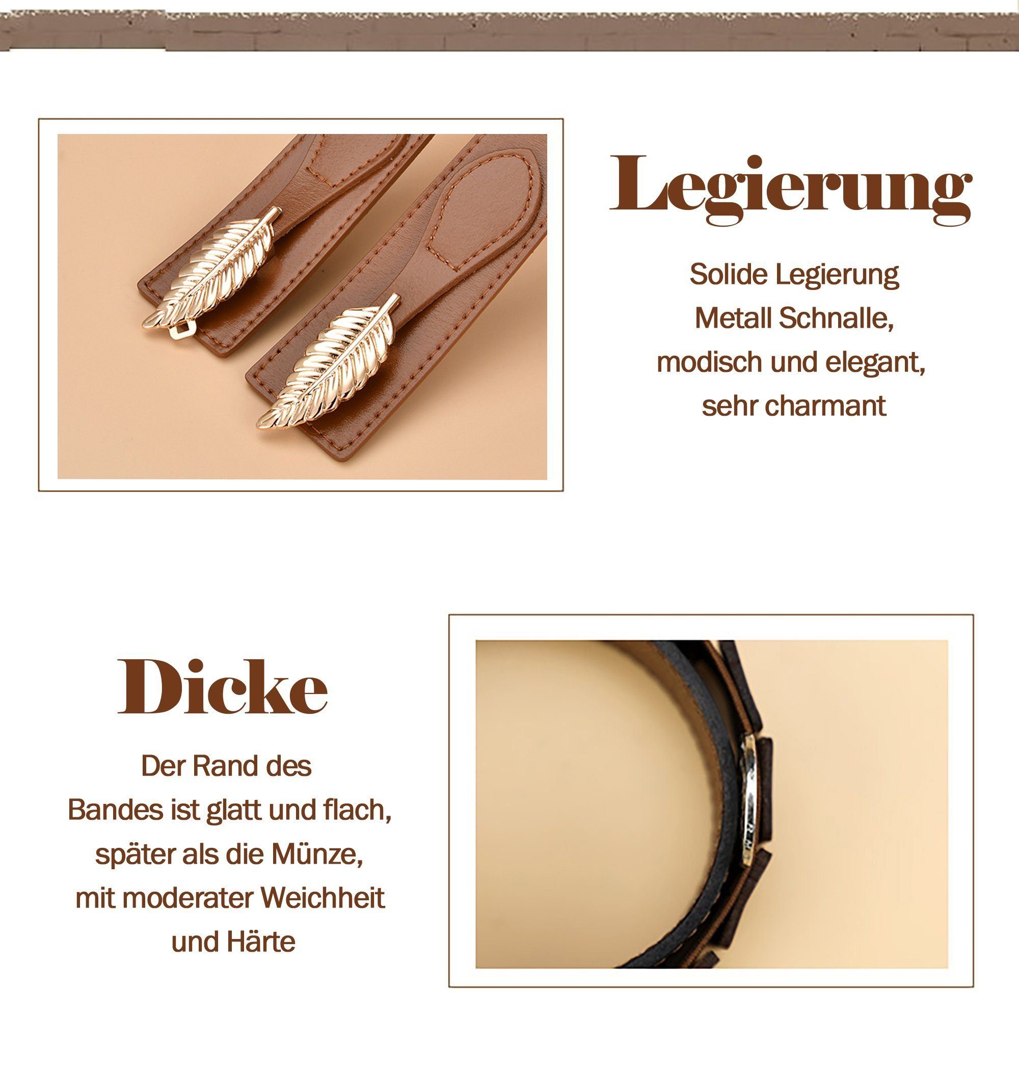 KUGI Taillengürtel Damengürtel, elastische Gürtel, für Kleider, Hemden (Anzüge, Mäntel, können aufeinander abgestimmt werden Metallschnalle Passend) für Taille 68-80cm Doppeltes Rindsleder