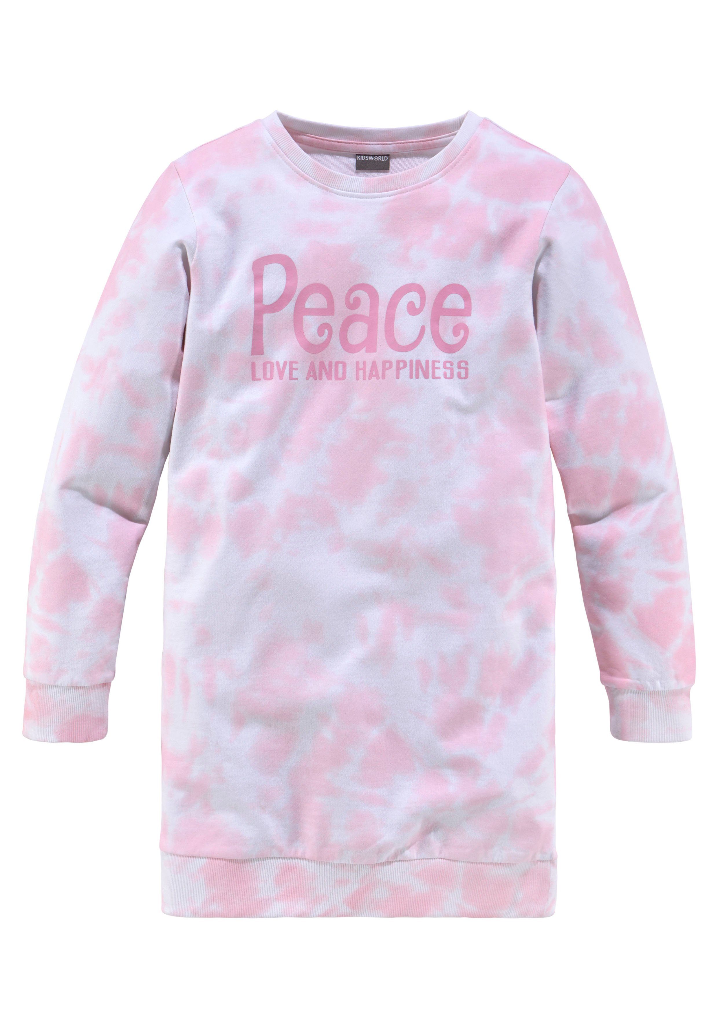 KIDSWORLD Sweatkleid Peace Love and Happiness Batikmuster