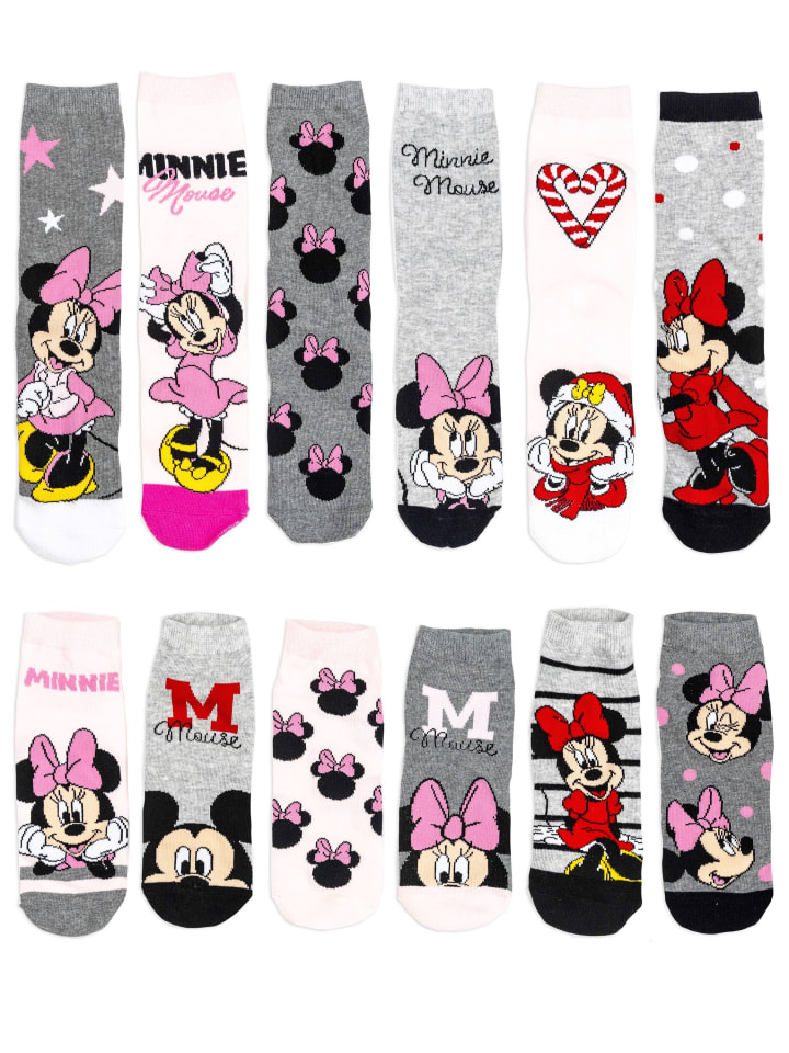 MINNIE MOUSE Disney Minnie Mouse Socken Adventskalender mit 12 Paar in Mehrfarbig günstig kaufen 38-42